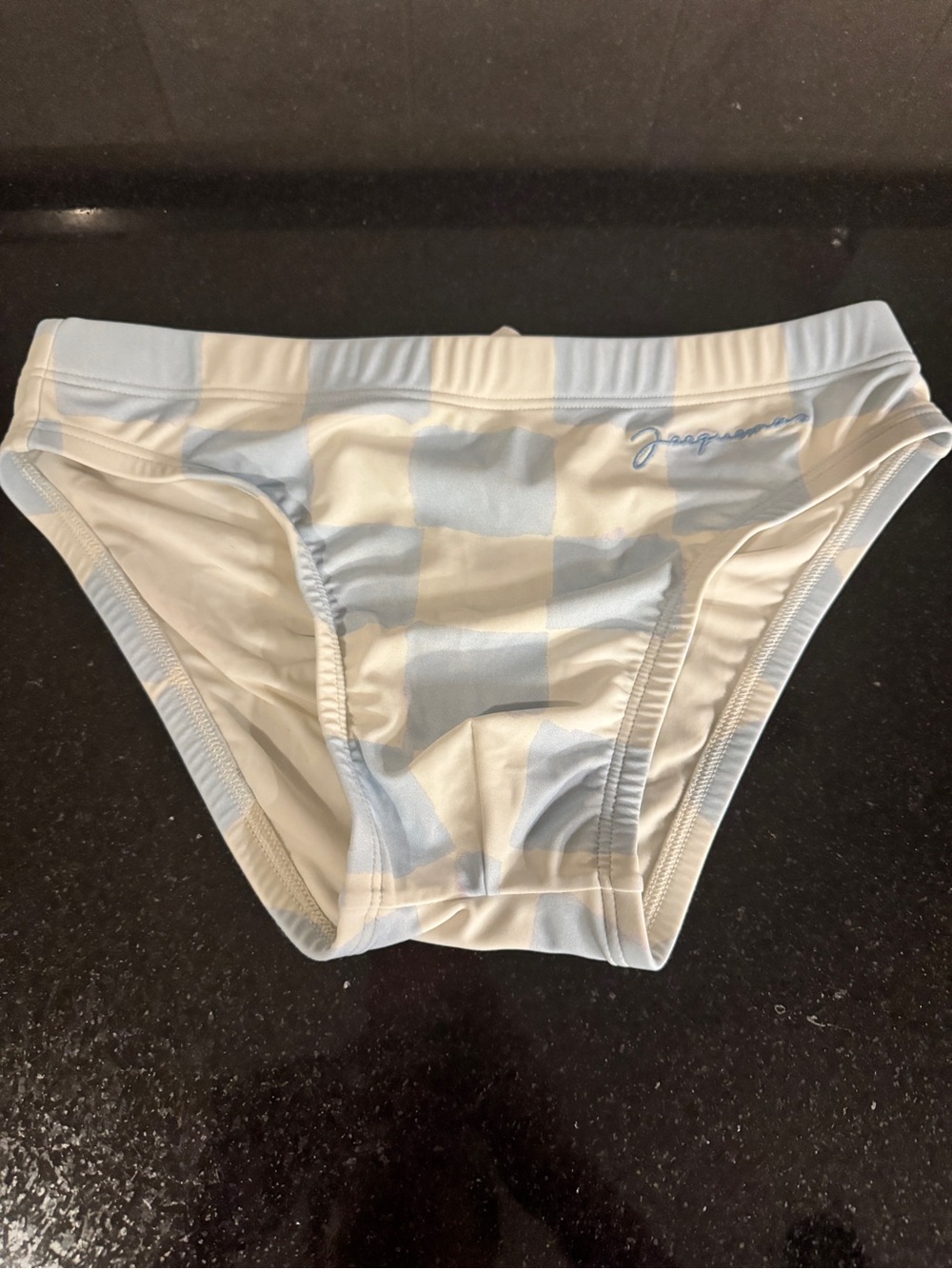 Jacquemus Light Blue & White Check Swim Trunks
